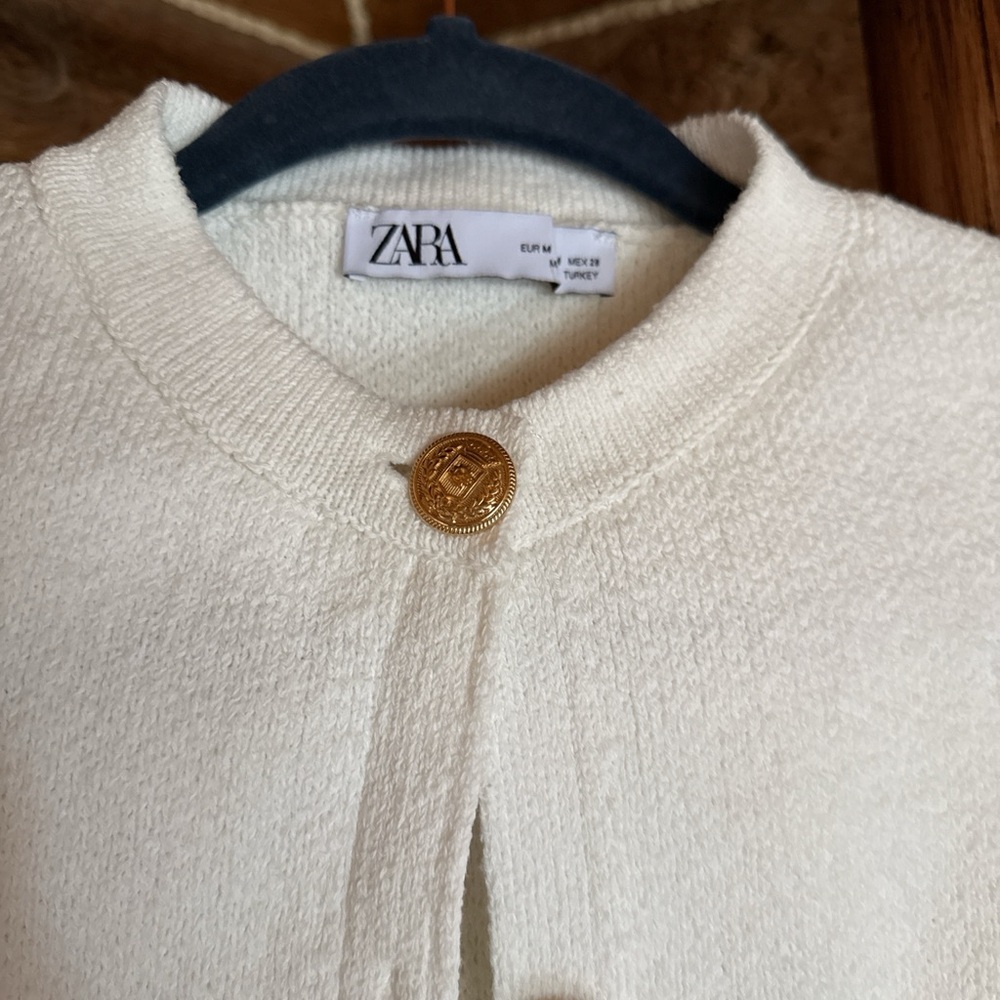 Zara Cream Textured  Button-Up Jacket with Gold Buttons - Picture 2 of 4